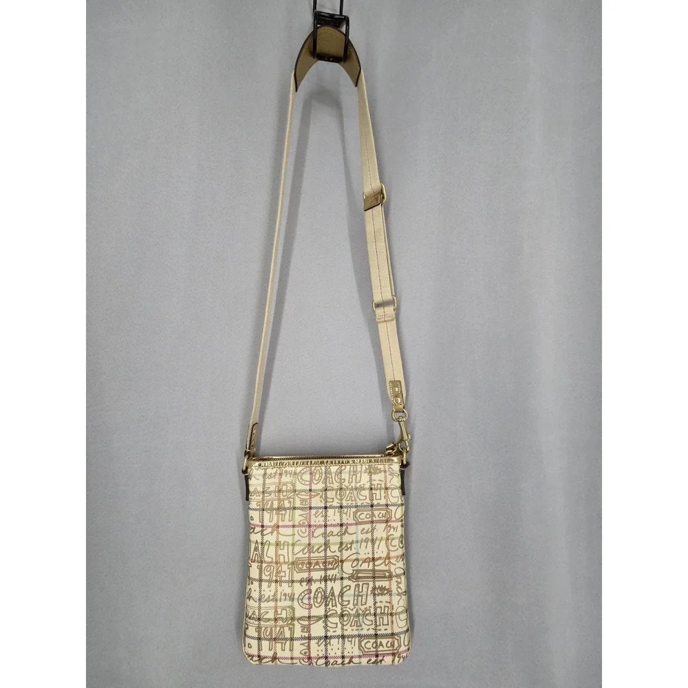 COACH Gold 7x8x1in Signature Graffiti F42239 PVC Small Crossbody w/out BagCharm
